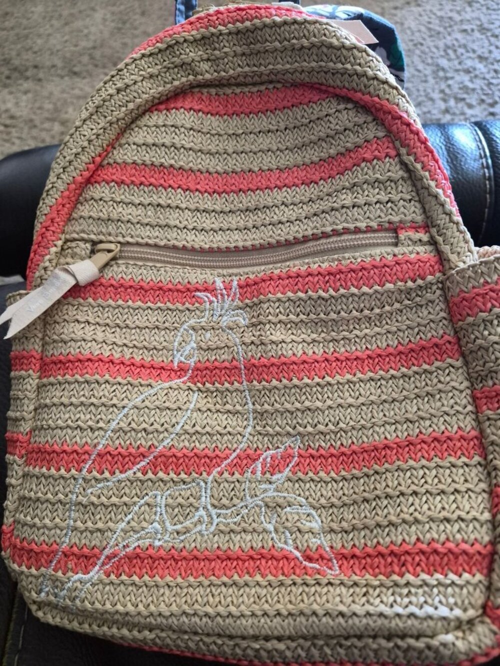 Vera Bradley Straw Backpack Tropical Floral Strap Cockatoo Embroidery Adjustable